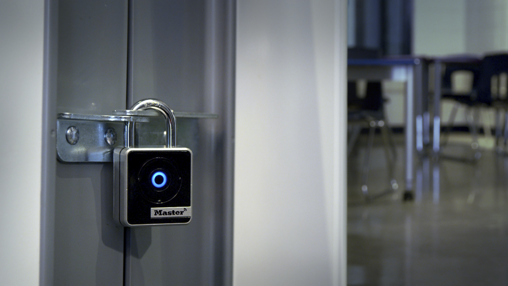 Bluetooth lock, used on a computer cabinet in a school