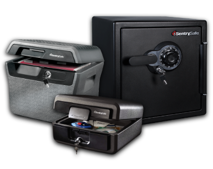 A SentrySafe file safe, fire and water safe, and fire and water chest safe
